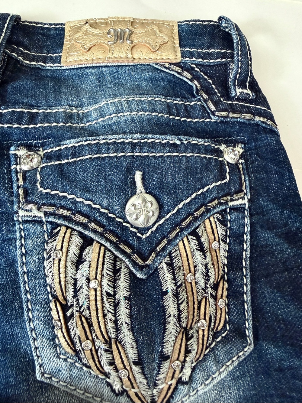 Womens Miss Me Jeans Size 25 X 30 Skinny Y2K Angel Wings Mid Rise Blue Denim - Picture 4 of 11